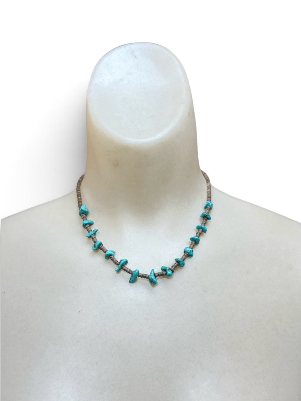 Vintage Turquoise Shell Heishi Necklace Waxed Cord 16.5 Inch Southwestern